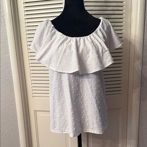 Style & Co. White Off-Shoulder Swiss Dot Ruffle Top